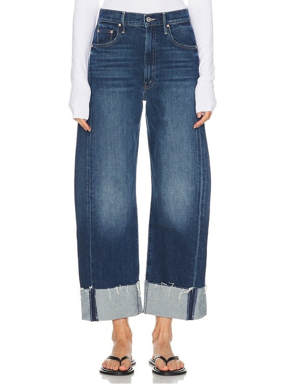 MOTHER The Half-Pipe Ankle Cuff Fray Jeans in Perfectly Imperfect